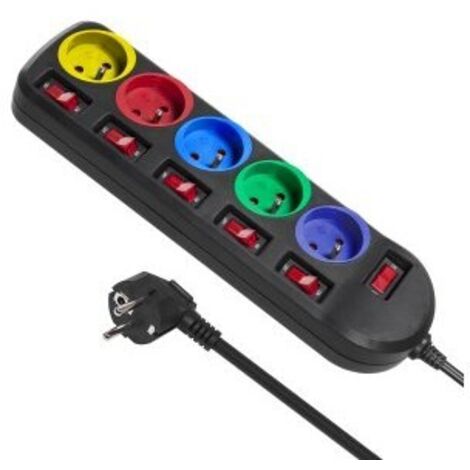 Maclean MCE204M presa multipla 1,5 m 5 prese CA per interni Nero, Multicolore (1/3)