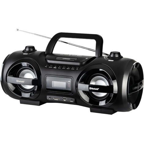 Reflexion CDR900BT - Lettore de CD stereo de Hi-Fi portatile (2 x 100 W), Radio FM, Bluetooth, Display LCD digitale e funzione de Equalizzatore, luce de Disco Multicolore, Colore Nero
