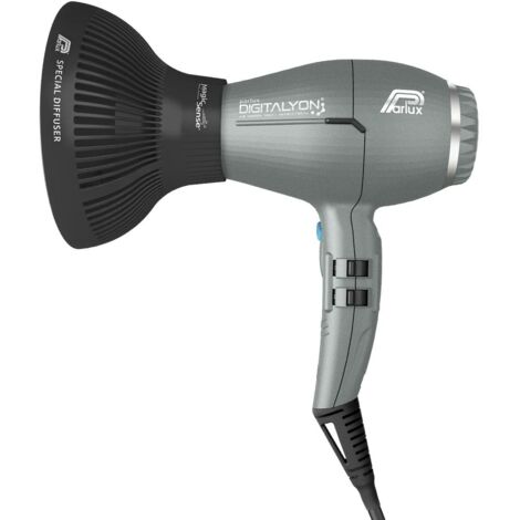 Confezione Parlux Digitalyon con Magic Sense Diffuser, Asciugacapelli professionale de con ioni negativi, Molto leggero e potente, Made in Italy, Colore grigio glitterato, Molto leggero e potente, Mad