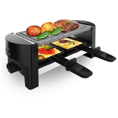 Raclette per 2 persone con grill da 320 W. Con struttura dal design con rifiniture in acciaio inossidabile, tasto On/Off e piastra piastra per arrostire in pietra.
