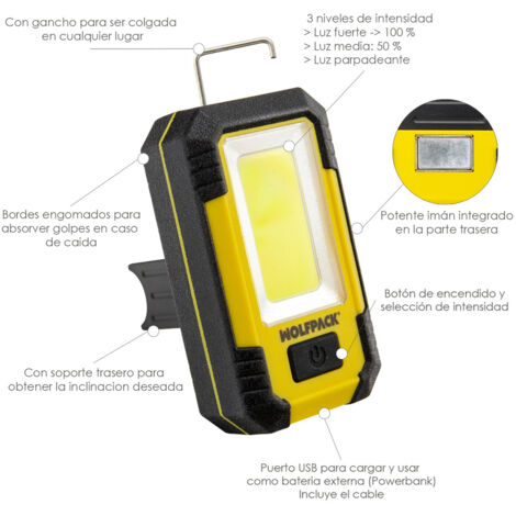 Torcia LED Ricaricabile Compatta – Lampada Portatile A Batteria Con USB – Spagna