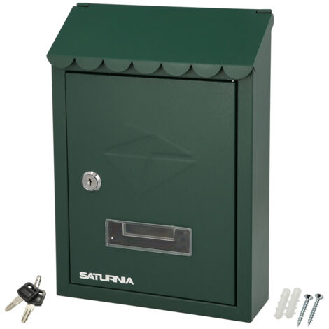 Buzón Exterior Wolfpack Saturnia - Metal, Verde, Con Cerradura Y Visor, 205x300x70 Mm