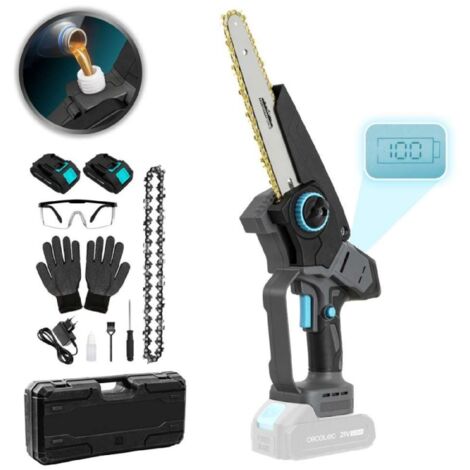 Sega per potatura da 8". Motore brushless, senza spazzole. Batteria 21 V. Display digitale. Ingrassatore a pulsante. Regolazione manuale della catena. (1/5)