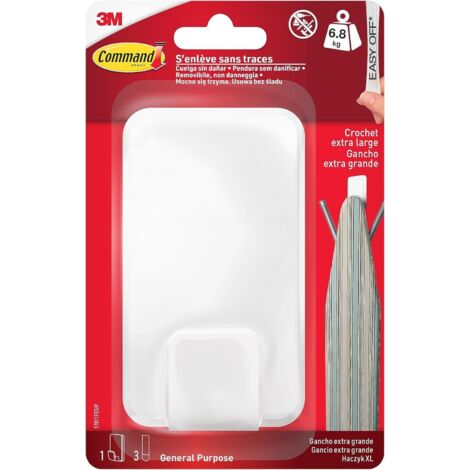 Command Utility Hook, bianco, XL Heavy Weight, 1 gancio + 3 strisce adesive - per interni e Other Items of fino a 6,8 kg, senza chiodi, senza fori, senza forare