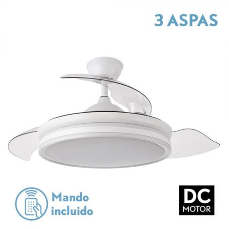 FABRILAMP - Ventilatore da soffitto con luce LED 59W LED 59W DC Modello BAYOMO BLANCO 4 pale retrattili 3 tonalità 6 velocità Controllo Telecomando Timer Funzionamento silenzioso