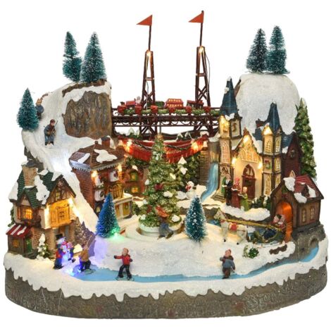 Scena animata a Led Persone del villaggio si divertono vicino l'Albero, decorazione da 39 cm