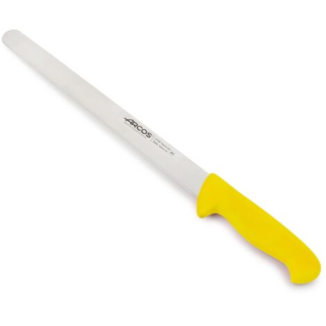 Coltello per salumi Arcos Colore - Prof 293400 acciaio inox Nitrum e mango polipropilene ergonomico giallo e lama 30 cm, coperchio del display