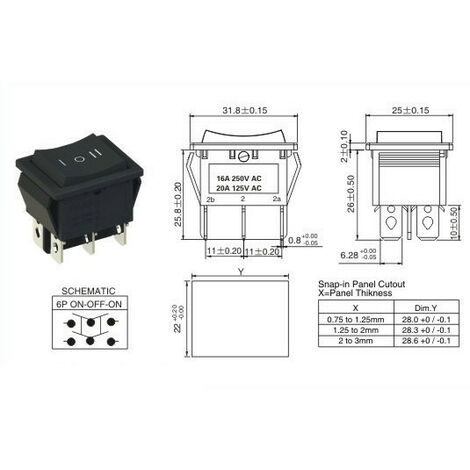 Interruttore a bilanciere bipolare On-off-on 16a/250vac 0038.01