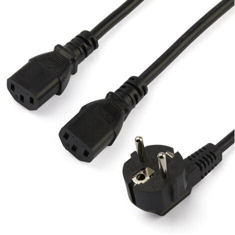 StarTech.com Cavo di Alimentazione per Computer a Y da 2m Cavo Elettrico Splitter AC di Ricambio per PC/Monitor da Schuko a 2x C13, 10A-250V, Omologato UL (1/5)