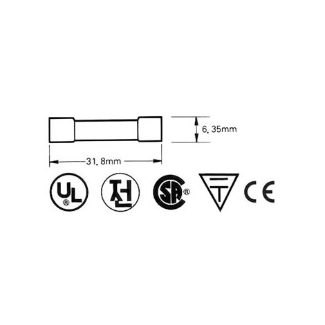 FUSIBILE CILINDRICO, DIAMETRO Ø 6 X 32MM, RAPIDO 250V AC, VETRO