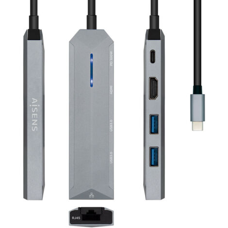 Docking usb 3.2 type-c aisens asuc-5p003-gr/ 1 hdmi/ 2 usb/ 1 rj45/ usb pd/ grigio (1/4)