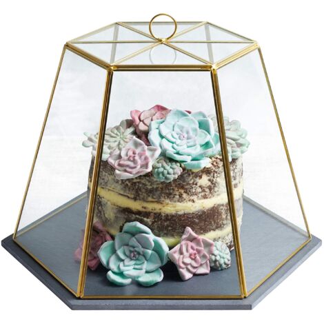 Artesa Cupola geometrica de Cupola per torte e formaggi in vetro con vassoio de Ardesia, 31 x 27,5 x 25 cm, 12 x 11 x 10 in, finitura ottone (1/5)