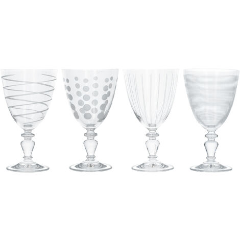 KitchenCraft Mikasa Set of 4 bicchieri da vino decorativi of Crystal, 340 ml - Silver Effect