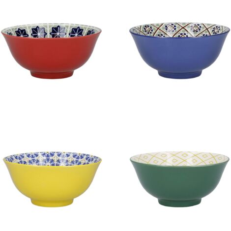 KitchenCraft Set de 4 Ciotole de Cereali de Ceramica in Scatola de Confezione Regalo, Ciotole per Gelato, Zuppa e Altro, Design "Mondo de Sapori" 15 cm (1/4)