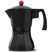 Taurus Black Moments 9 - Macchina da caffè italiana, 9 tazze, base e filtro de acciaio inox, impugnatura ergonomica, valvola di sicurezza de, blocco di sicurezza de silicone per maggiore sicurezza, pe