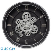 Orologio da parete CHERCOS nero argento 40x40x7 cm con ingranaggi con movimento