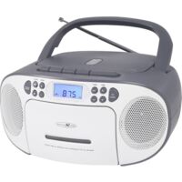 Reflexion Lettore CD a cassette e radio per alimentazione e batteria (radio FM PLL, display LCD, ingresso ausiliario, jack per cuffie), colore bianco e grigio RCR2260