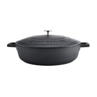 MasterClass Casseruola bassa con coperchio, casseruola da forno a tavola, ultraleggera, conduzione ottimale del calore, 5 litri, nero