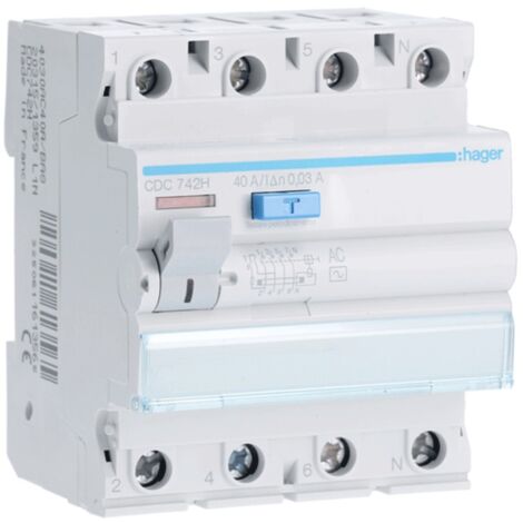 Hager Fehlerstrom-Schutzschalter 4P 40A 30MA AC 4 Module CDC742H