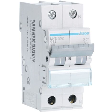 Leistungsschalter Hager 1P+N 32A 4,5 KA C 2 module MYN532