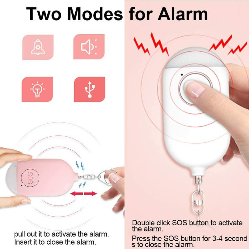 130 dB approuvée par la police alarme d/'auto-défense alarme de panique et liste LED pour personnes âgées Alarme personnelle de viol pour femme alerte personnelle alerte SOS 1 lot rose