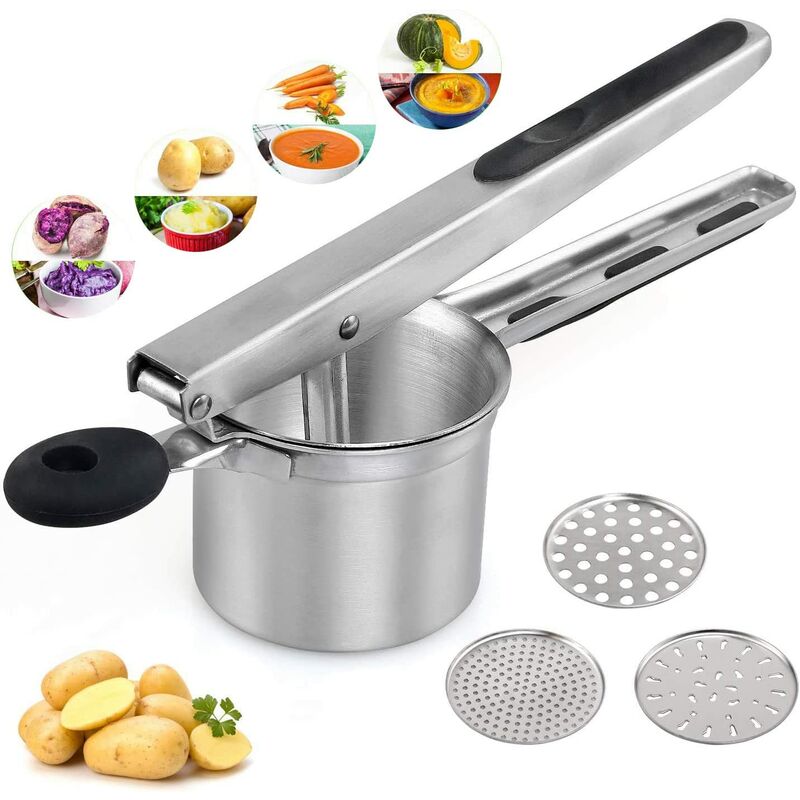Presse-Purée En Acier Inoxydable,Presse Puree Manuelle Broyeur De Pommes De Terre Lisse Pommes De Terre En Acier Inoxydable Masher Fruits Masher Pour Fruits Aliments Pour Bébés Argent Légumes