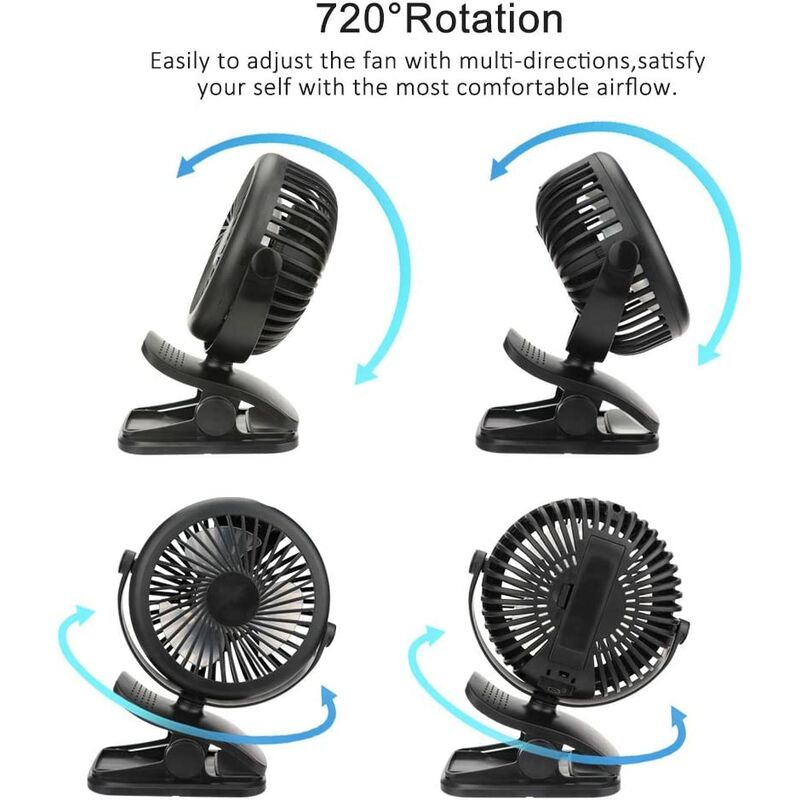 Toyuugo Mini ventilateur portable USB avec batterie 2200 mAh USB pour voyage vacances Noir 