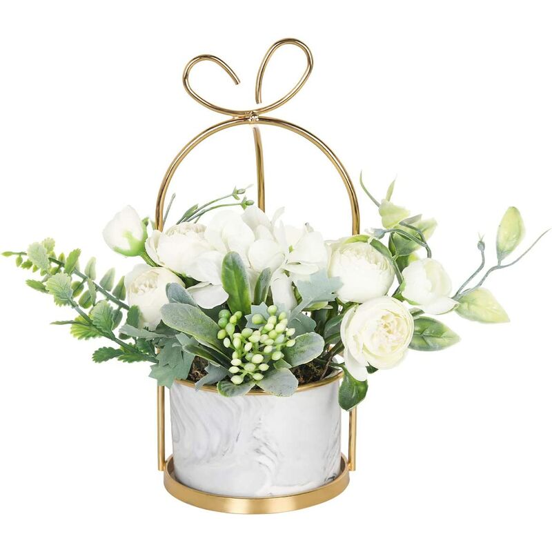 Fleurs Artificielles avec Vase - Centre de Table Mariage Bouquet Floral  d'Hortensia et Chrysanthème pour Décoration de Maison, Salon ou Bureau