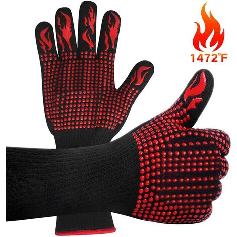 1 paire Lot de 2 gants de four blancs et rouges cuisine accessoires barbecue ignifuges pour grille cuisson au four cheminée résistants à la chaleur jusqu/'à 800 °C