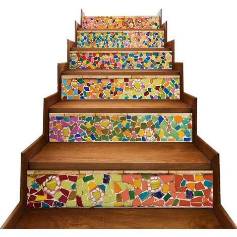 Cikuso Décor Creative 3D Escalier Autocollants Bricolage Escalier Autocollant Peintures Murales Imperméable Carrelage Risers Escalier Autocollant Bricolage Amovible Peler 6 Pcs/Set 
