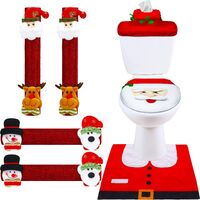 7 pièces de décorations de Noël ensemble bonhomme de neige poignée de réfrigérateur couvre-portes, Noël bonhomme de neige Santa housse de siège de toilette pour salle de bain décorations d'appareils de cuisine