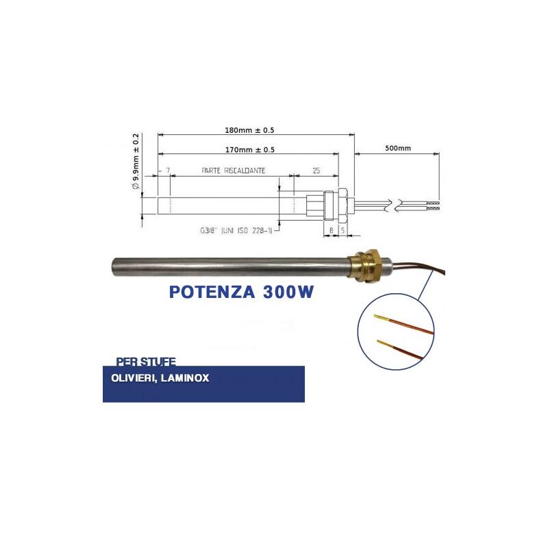 CANDELETTA ACCENSIONE STUFA PELLET RESISTENZA 9.9X170 300W LAMINOX (04042)