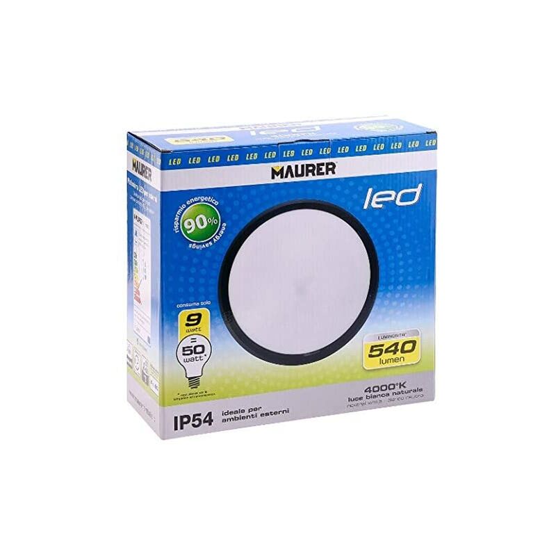 PLAFONIERA A LED 9 W 540 LUMEN CM 26 X 11 MAURER IMPERMEABILE PER ESTERNI  32183