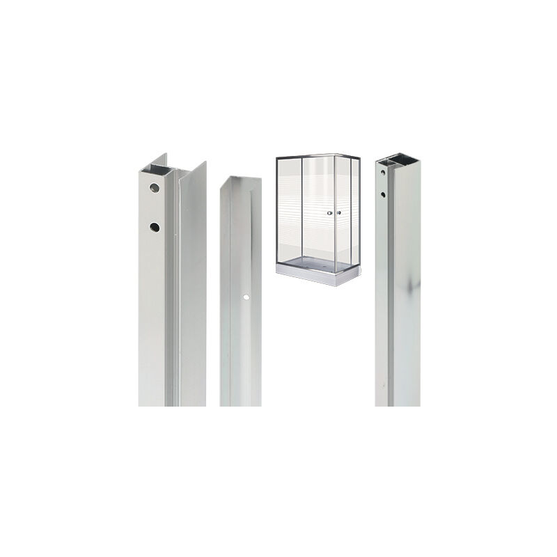 Profilo Di Compensazione Per Box Doccia Linea Ted, Spessore 2x3,7 Cm, Altezza 200 Cm, Finitura Cromata, In Alluminio Estruso