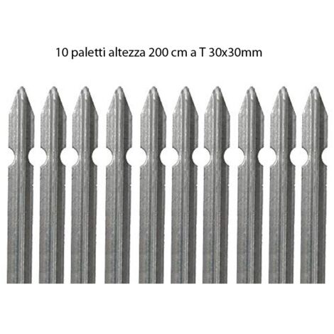 10 Paletti in Ferro Zincato 200 cm Pali per Rete Metallo a T Recinzione