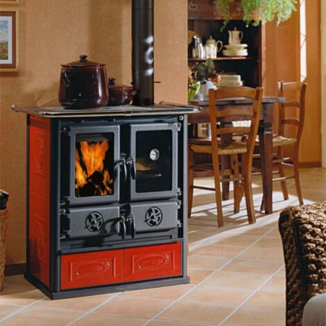 STUFA CUCINA A LEGNA CON FORNO 7,2KW ROSETTA LIBERTY BORDEAUX 88x57xH84 cm