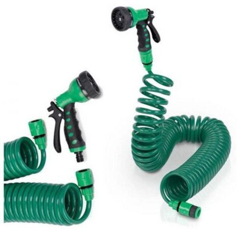Tubo Acqua a Spirale Estensibile fino 15 metri Retraibile con Pistola
