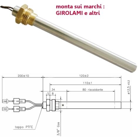 RESISTENZA CANDELETTA STUFA A PELLET 12,5mm Totale 12cm GIROLAMI - 235W