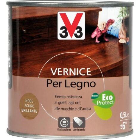 V33 Vernice per Legno Noce Scuro Brillante 500 ml - Protezione Mobili Interni