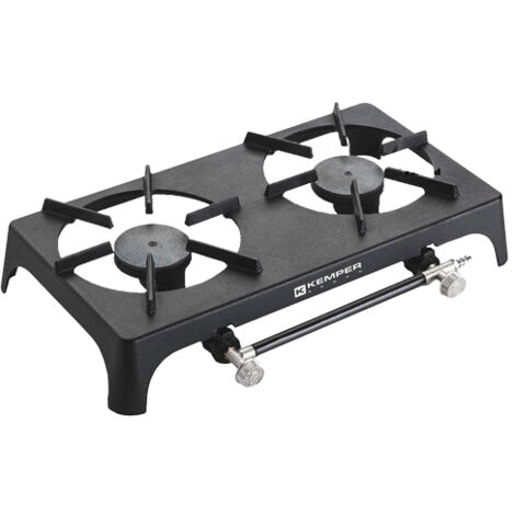 Kemper – Fornello portatile a gas in ghisa – 2 bruciatori – Dimensioni compatte per spazi ristretti – Per uso professionale e fai-da-te (1/2)