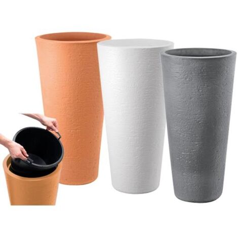 Vaso in resina terracotta Ø40xH78 cm – Resistente agli urti e agli agenti atmosferici – Vaso interno estraibile – Lt. 65 – Dimartino (1/2)
