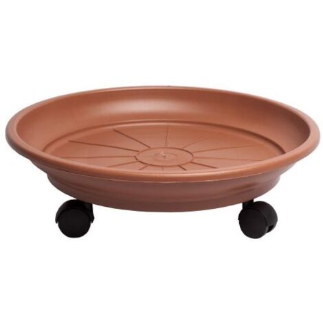 SOTTOVASO TONDO CON RUOTE SOTTO FIORIERA PLASTICA COLORE TERRACOTTA V/MIS 29375V 45 (29377)