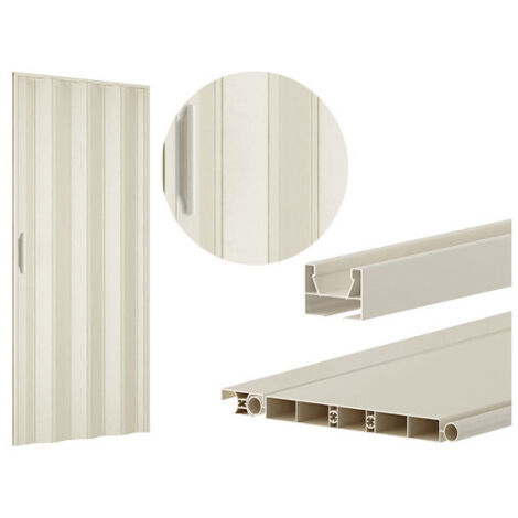 Porta a soffietto in PVC avorio H210 cm con maniglia e chiusura magnetica