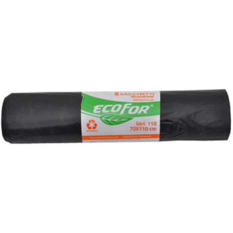 EcoFor sacchi neri polietilene raccolta differenziata cm70x110 110lt 8pz resistenti