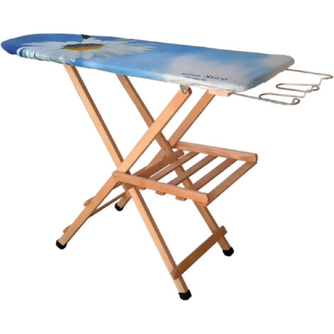 Asse da stiro 114 x 37 cm con telaio in faggio e poggiaferro in ferro con portata max 4 kg