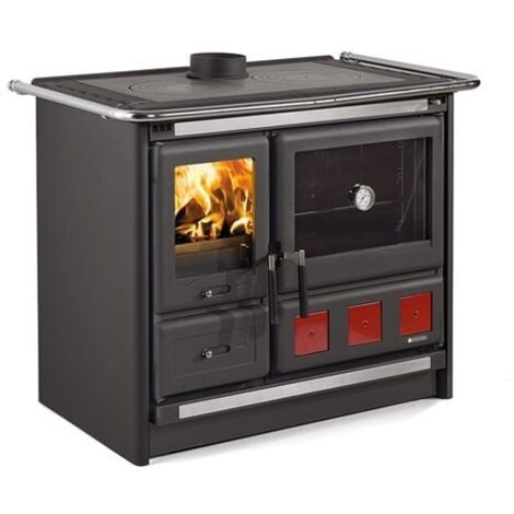 Cucina a Legna Nordica XXL 5.0 VST con Maiolica Inferiore Bordeaux e Finitura in Acciaio Nero/Antracite