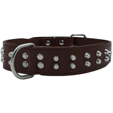 collare per cane in cuoio foderato con 2 file di borchie larg mm 30 lung cm 60