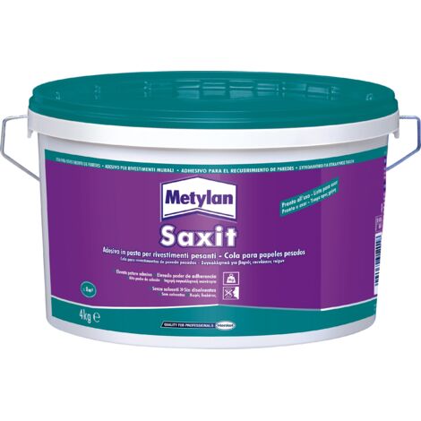Metylan Saxit, Adesivo Acrilico Beige per Incollaggi di Rivestimenti in Interni, Piastrelle, Perlinature, Mosaici, PVC rigido, Schiuma di PVC, Sughero, Zoccolini e Battiscopa, Secchio da 4Kg