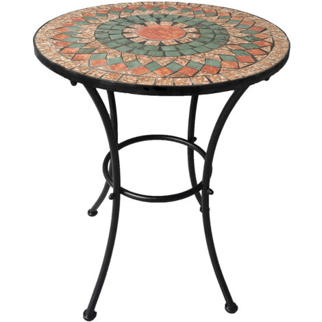 Tavolo tondo Alice in metallo con decorazione in mosaico simil pietra cm 60x70 da giardino