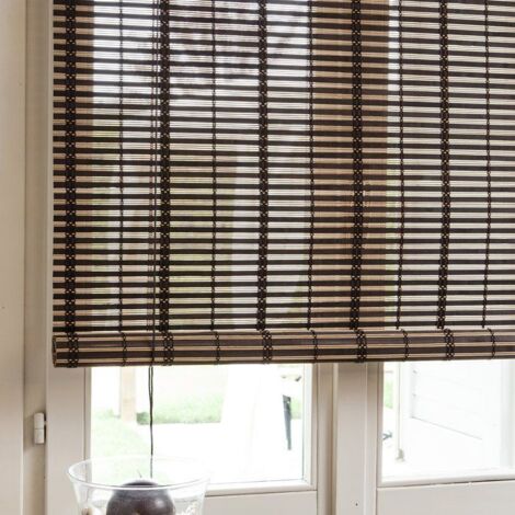 Tapparella in listelli di bamboo marrone scuro 100x160 cm con arrotolamento a carrucola supporti in legno e ganci in metallo